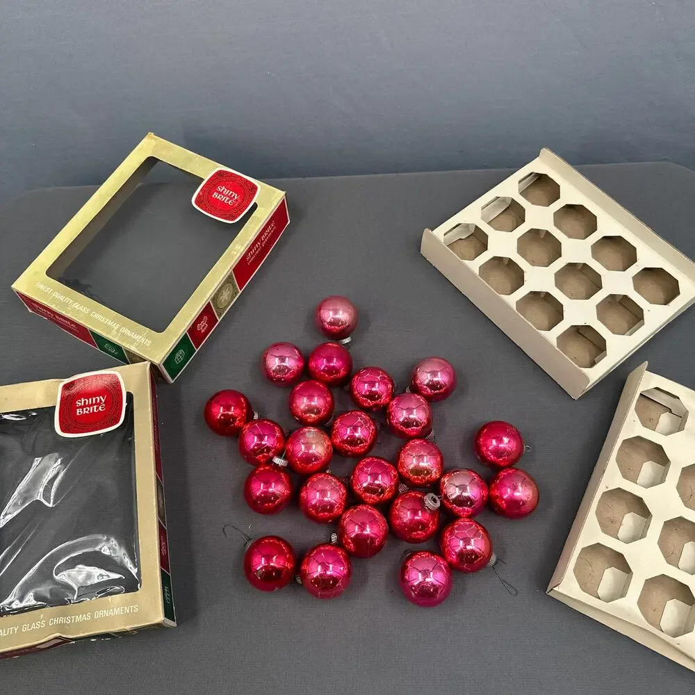 VTG Shiny Brite Glass Christmas Ornaments Pink Red 1 3/4